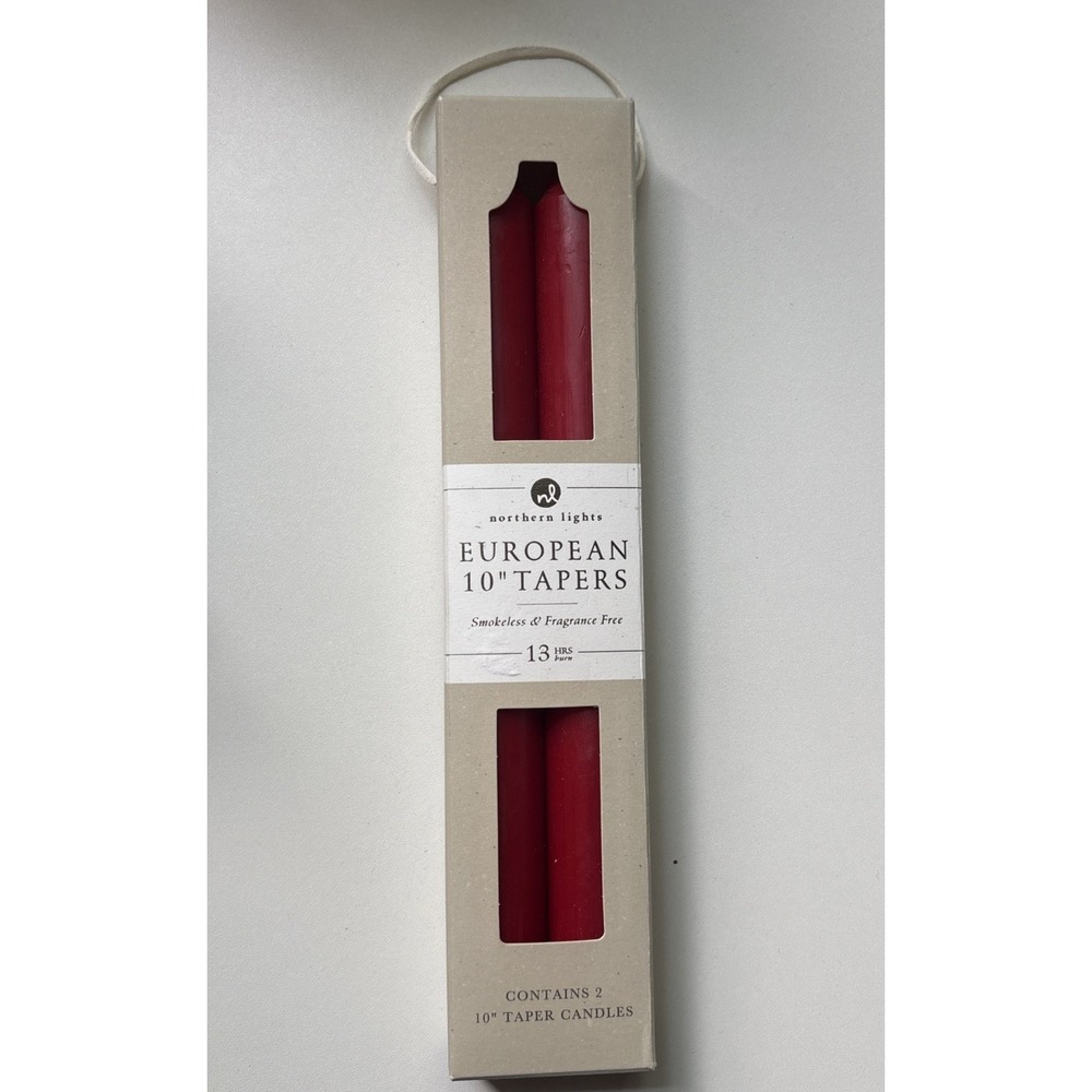 Pack of 2 Northern Lights Candles Premium Tapers  Crimson Red 10 Inch